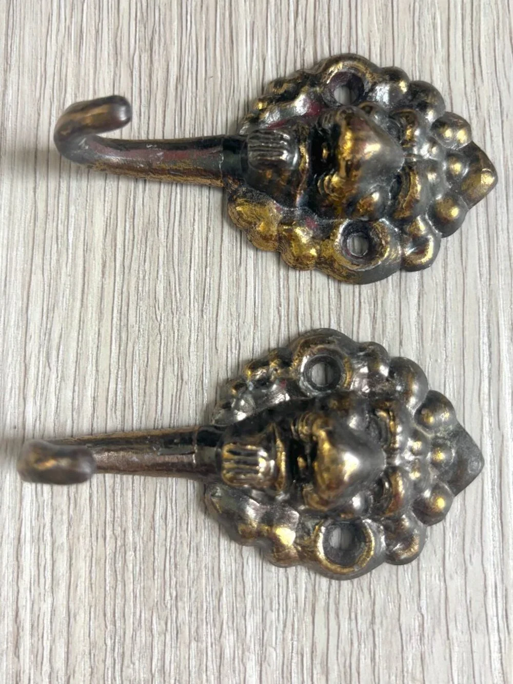 Pair of Vintage Brass Lion Hooks